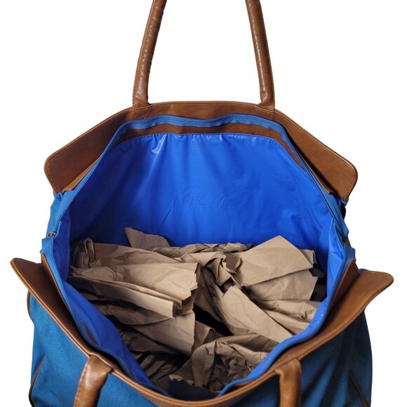 Blue & Brown Canvas & Faux Leather Avon Tote Bag With Anchor Logo 21" W X 15.5" - Picture 5 of 11